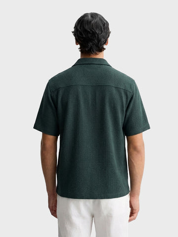 Men's Green Boxy Fit Textured Resort Wear Shirt