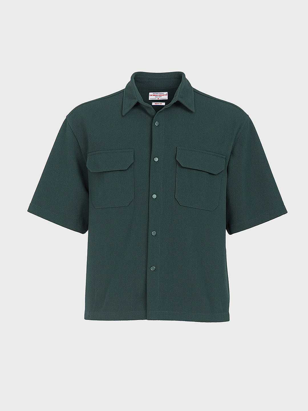 Men's Green Boxy Fit Textured Resort Wear Shirt