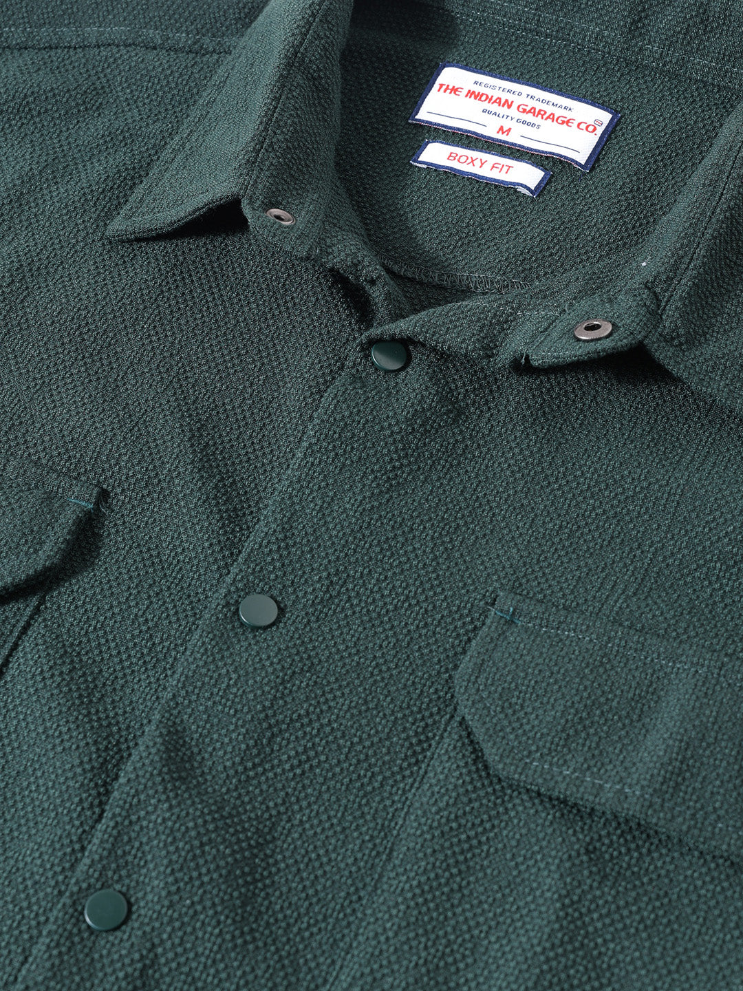 Men's Green Boxy Fit Textured Resort Wear Shirt