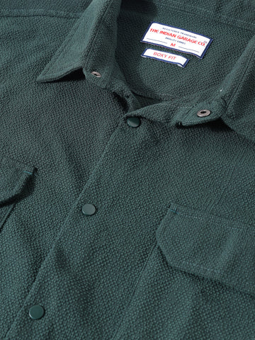 Men's Green Boxy Fit Textured Resort Wear Shirt