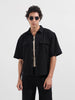 Men's Black Boxy Fit Textured Resort Wear Shirt