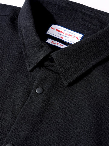 Men's Black Boxy Fit Textured Resort Wear Shirt