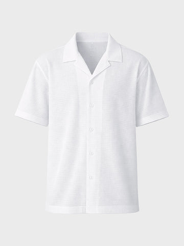 Men's White Relaxed Fit Textured Resort Shirt