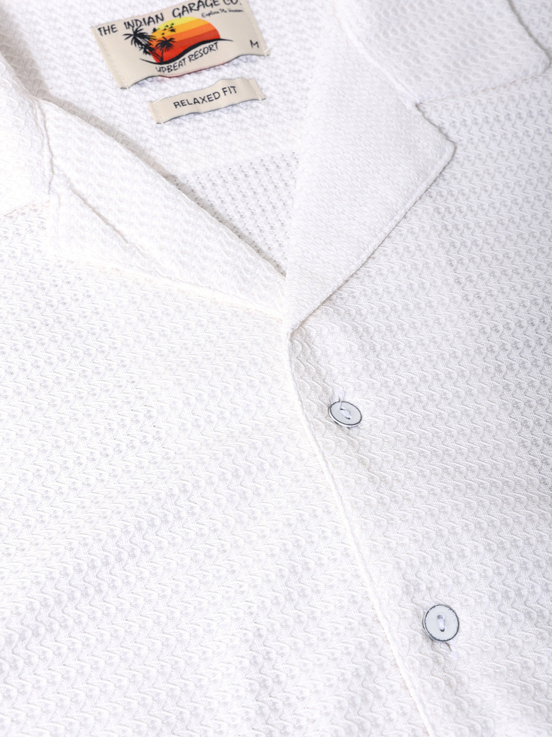 Men's White Relaxed Fit Textured Resort Shirt