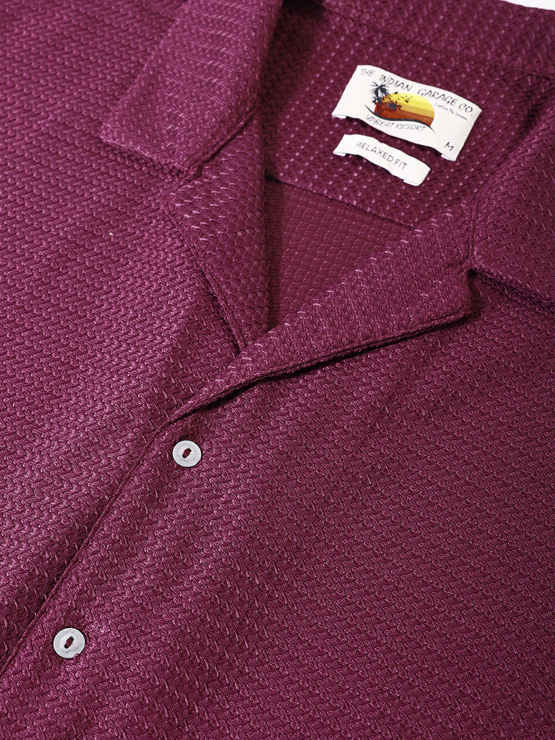 Men's Maroon Relaxed Fit Textured Resort Shirt