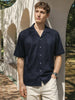 Men's Blue Relaxed Fit Textured Resort Shirt