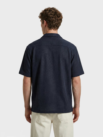 Men's Blue Relaxed Fit Textured Resort Shirt