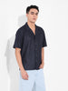 Men's Blue Relaxed Fit Textured Resort Wear Shirt