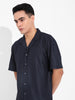 Men's Blue Relaxed Fit Textured Resort Wear Shirt