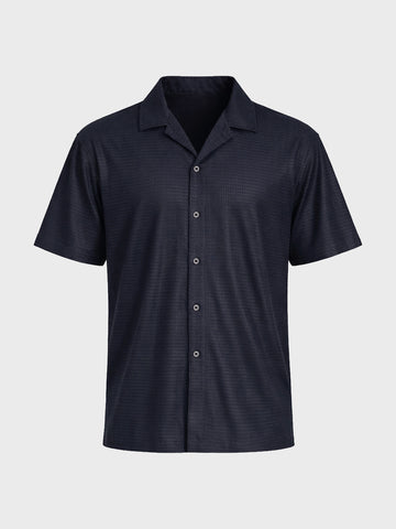 Men's Blue Relaxed Fit Textured Resort Shirt