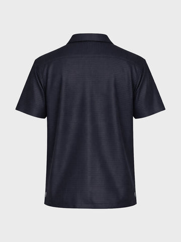 Men's Blue Relaxed Fit Textured Resort Shirt