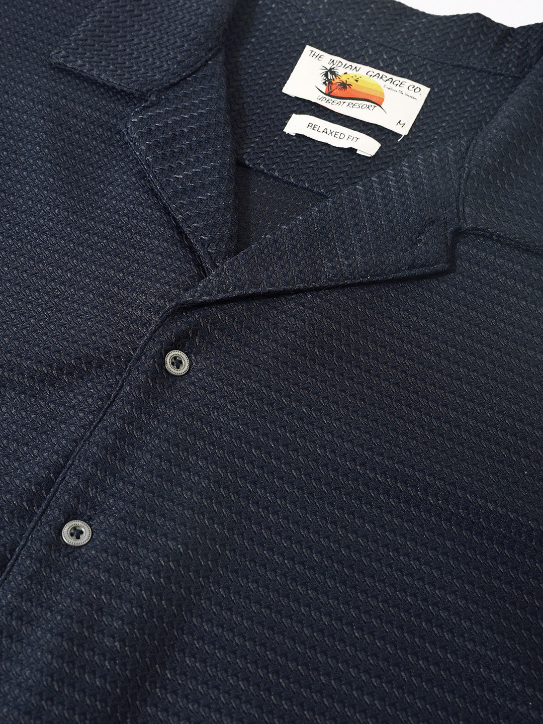 Men's Blue Relaxed Fit Textured Resort Shirt