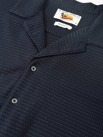 Men's Blue Relaxed Fit Textured Resort Wear Shirt