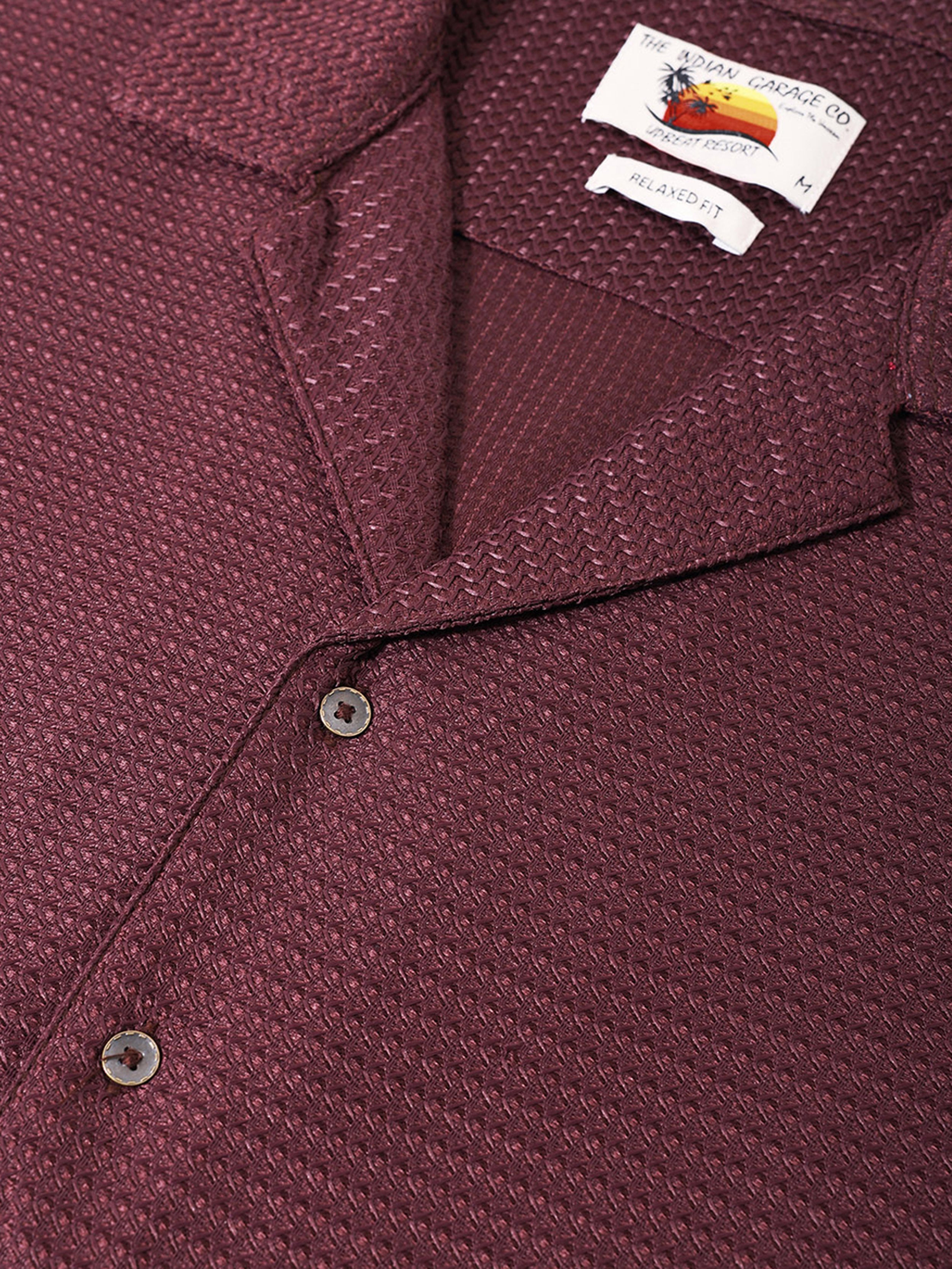 Men's Brown Relaxed Fit Textured Resort Shirt