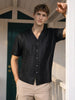 Men's Black Relaxed Fit Textured Resort Shirt