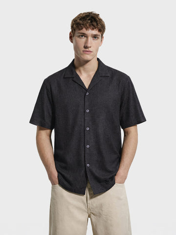 Men's Black Relaxed Fit Textured Resort Shirt
