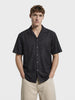 Men's Black Relaxed Fit Textured Resort Shirt