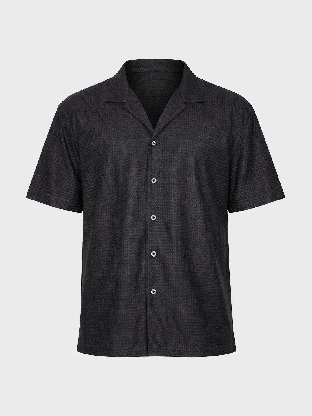 Men's Black Relaxed Fit Textured Resort Shirt
