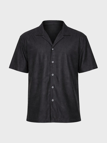 Men's Black Relaxed Fit Textured Resort Shirt