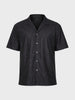Men's Black Relaxed Fit Textured Resort Shirt