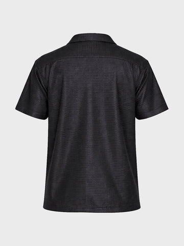 Men's Black Relaxed Fit Textured Resort Shirt