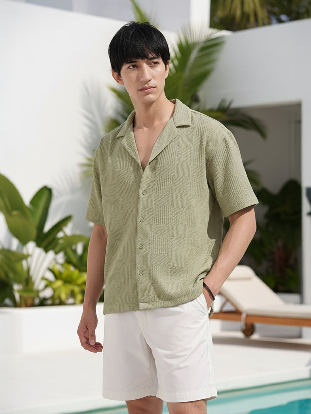Men's Green Relaxed Resort Wear Shirt