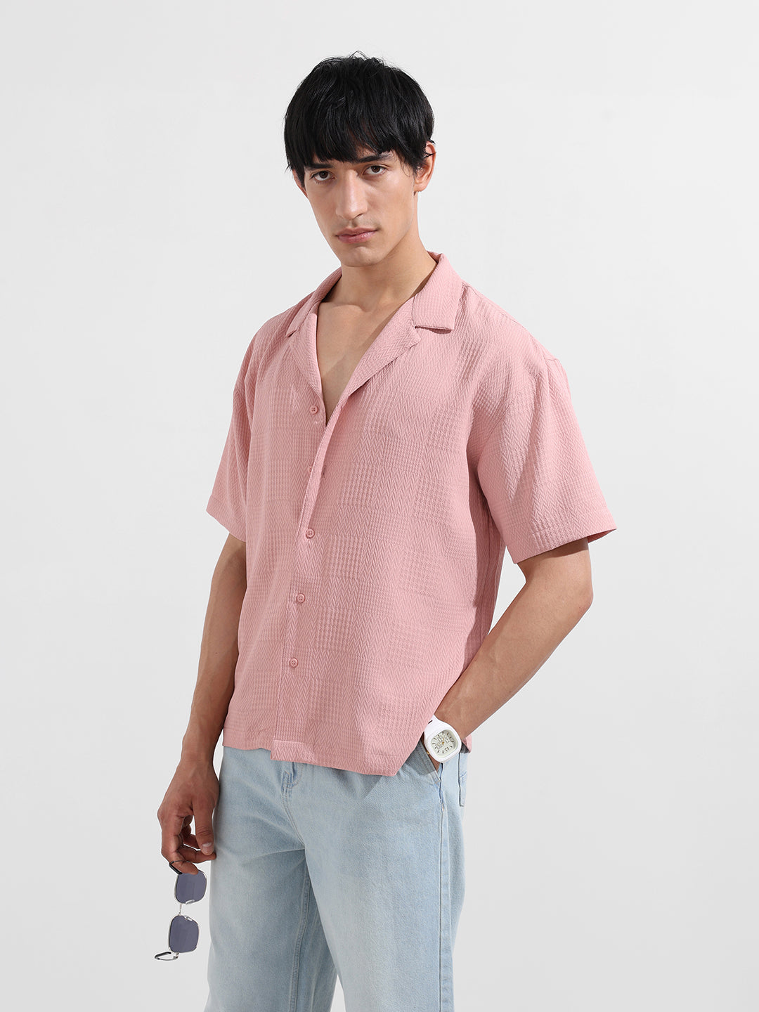 Men's Pink Relaxed Resort Wear Shirt