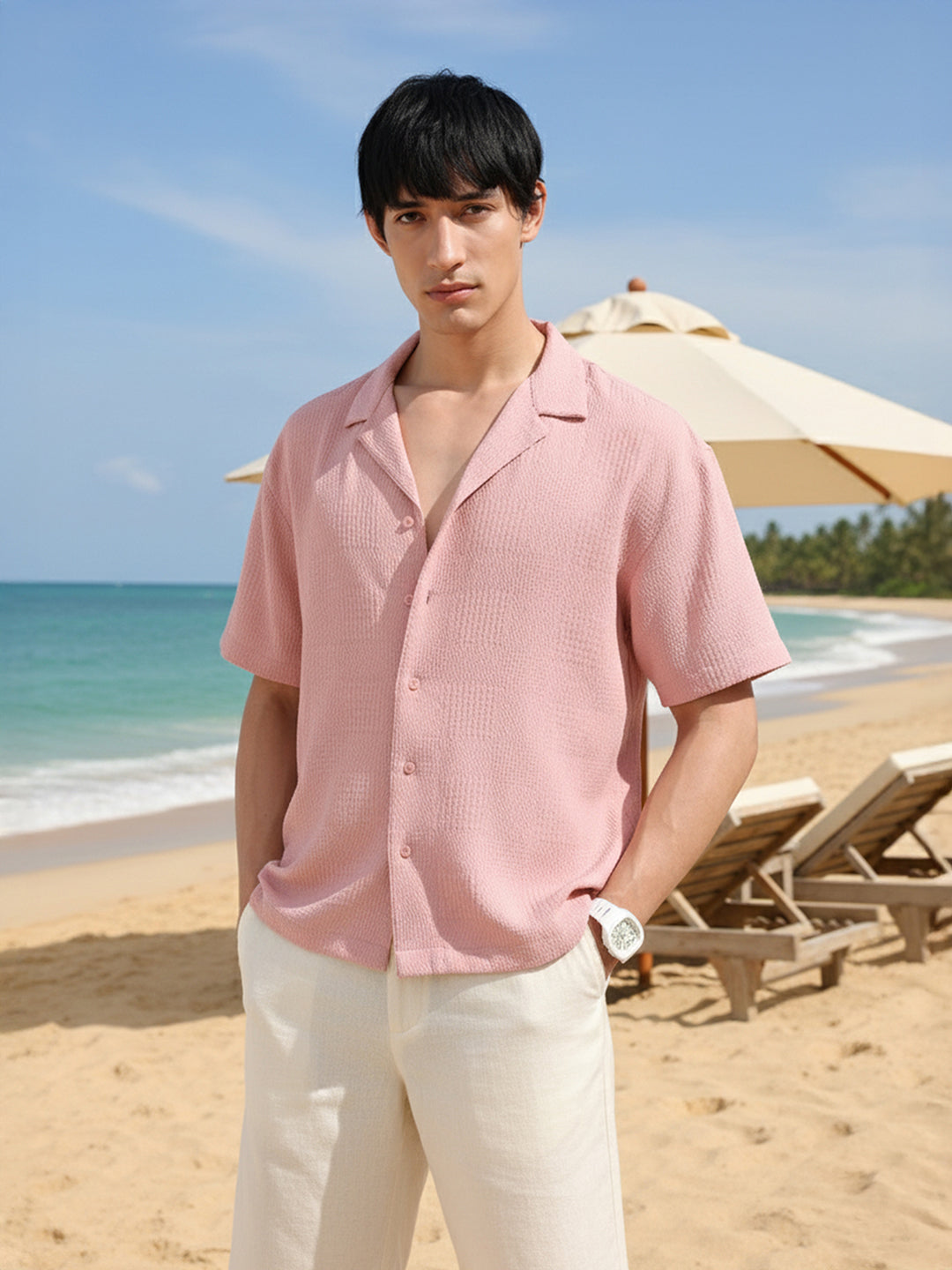 Men's Pink Relaxed Resort Wear Shirt