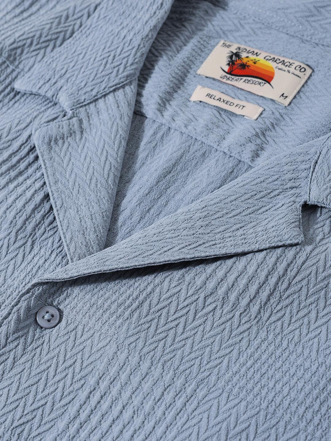 Men's Blue Relaxed Fit Resort Wear Textured Shirt