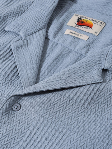 Men's Blue Relaxed Fit Resort Wear Textured Shirt