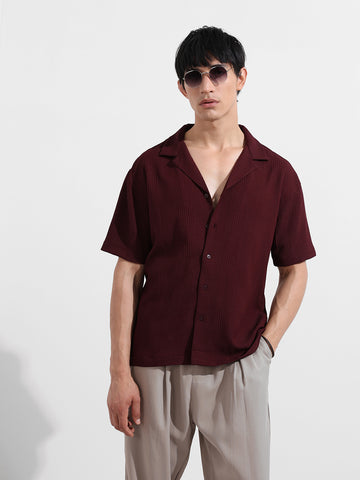 Men's Maroon Relaxed Resort Wear Shirt