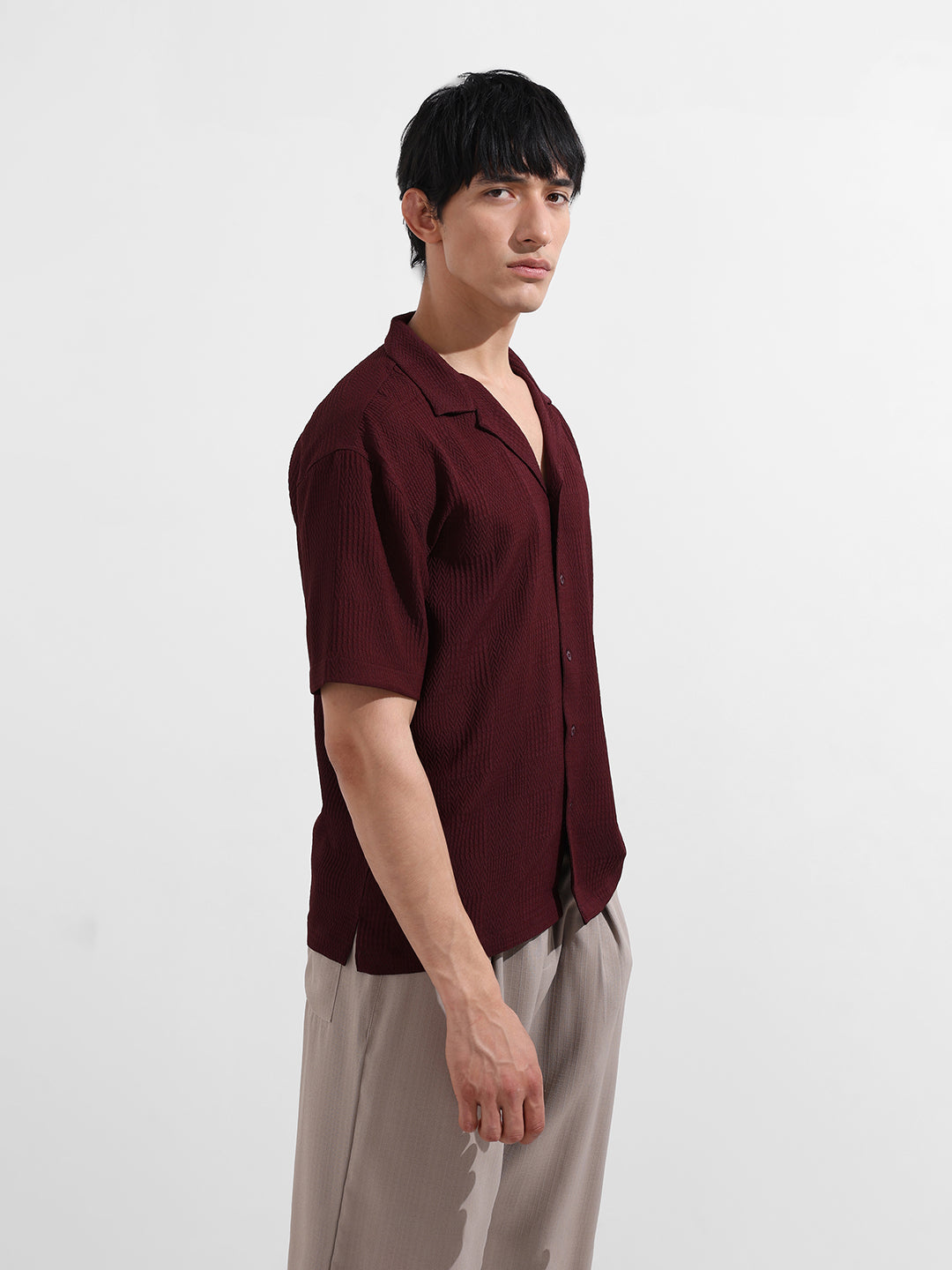 Men's Maroon Relaxed Resort Wear Shirt