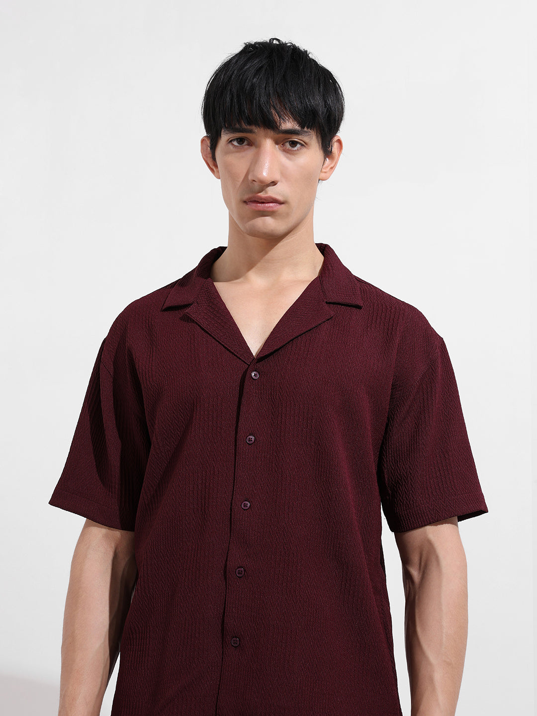 Men's Maroon Relaxed Resort Wear Shirt