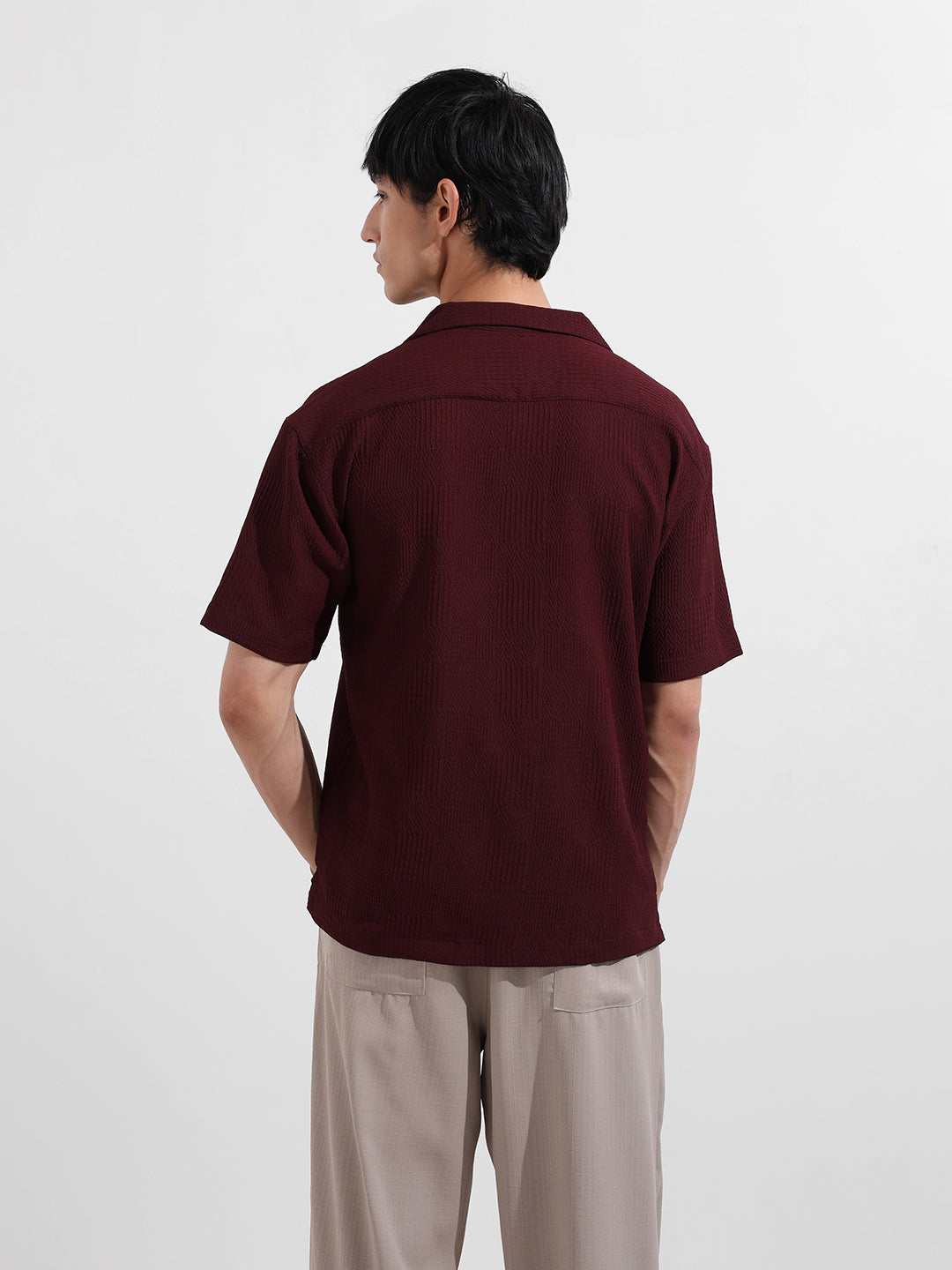 Men's Maroon Relaxed Resort Wear Shirt