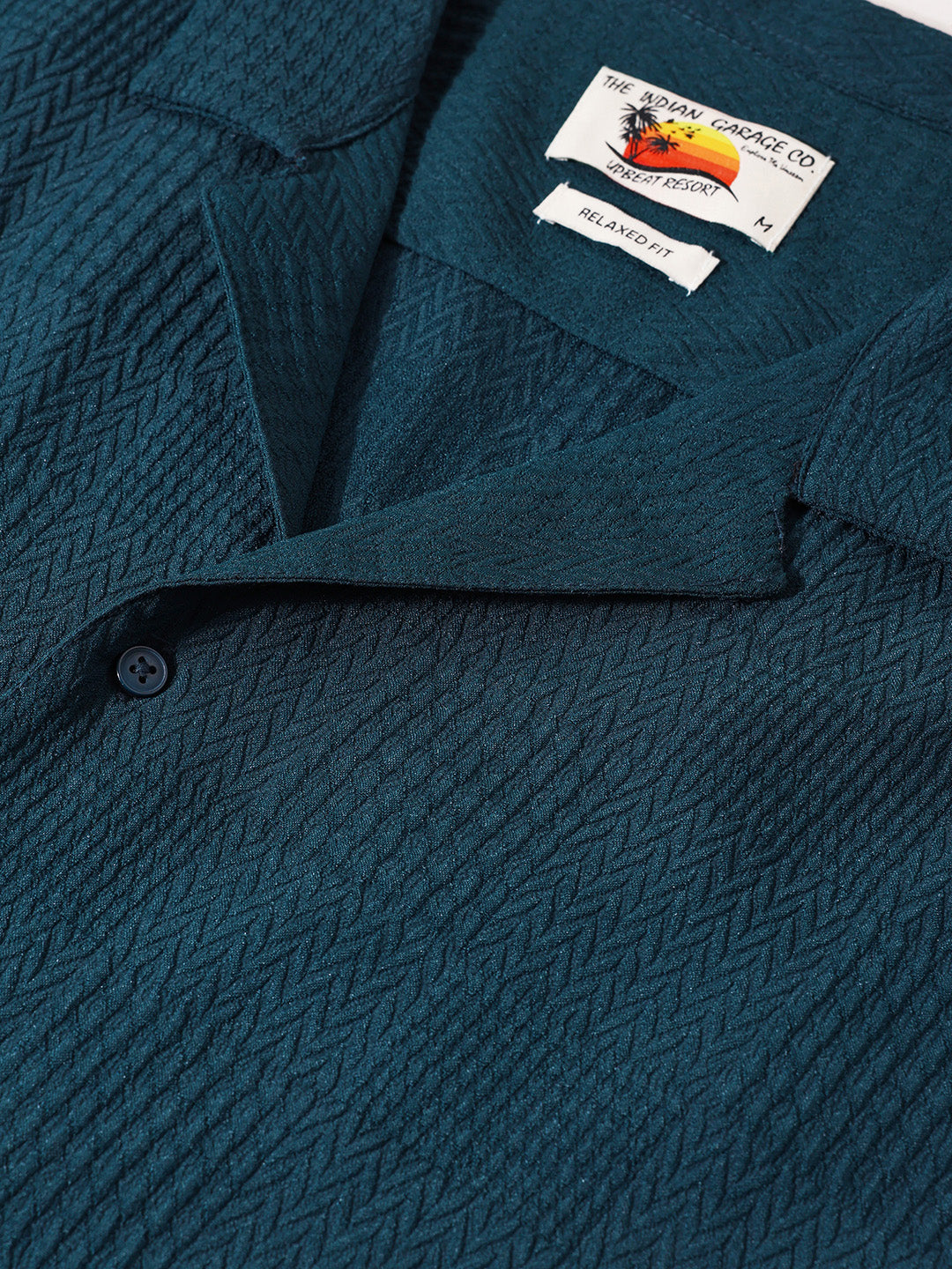 Men's Teal Relaxed Fit Resort Wear Textured Shirt