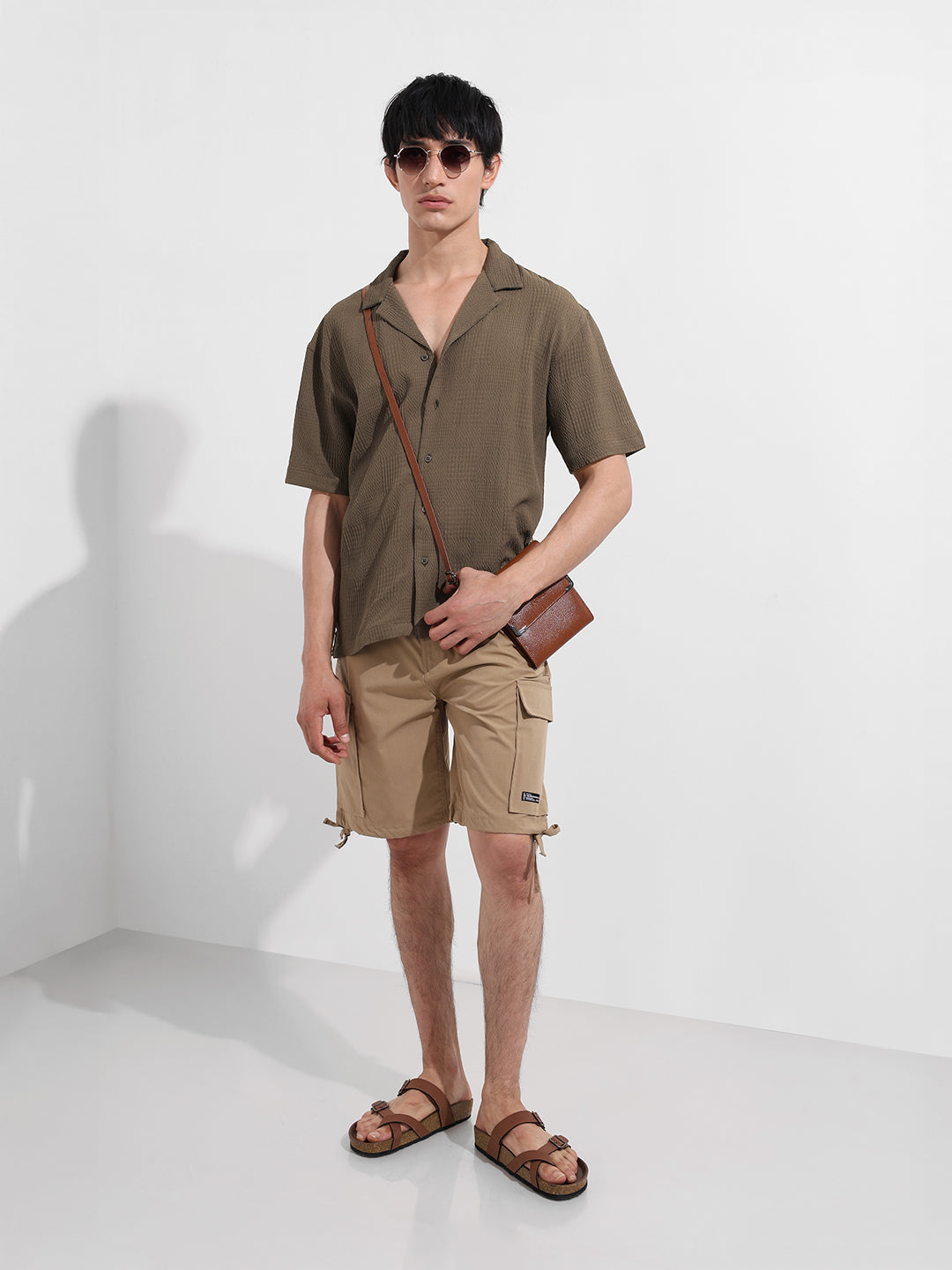 Men's Green Relaxed Fit Resort Wear Textured Shirt