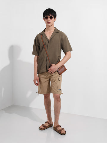 Men's Green Relaxed Fit Resort Wear Textured Shirt