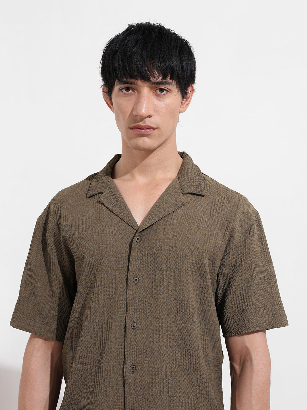 Men's Green Relaxed Fit Resort Wear Textured Shirt