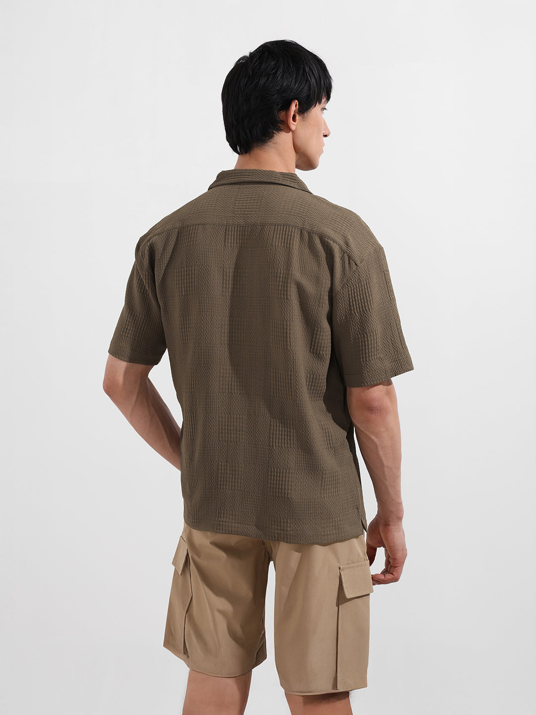 Men's Green Relaxed Fit Resort Wear Textured Shirt