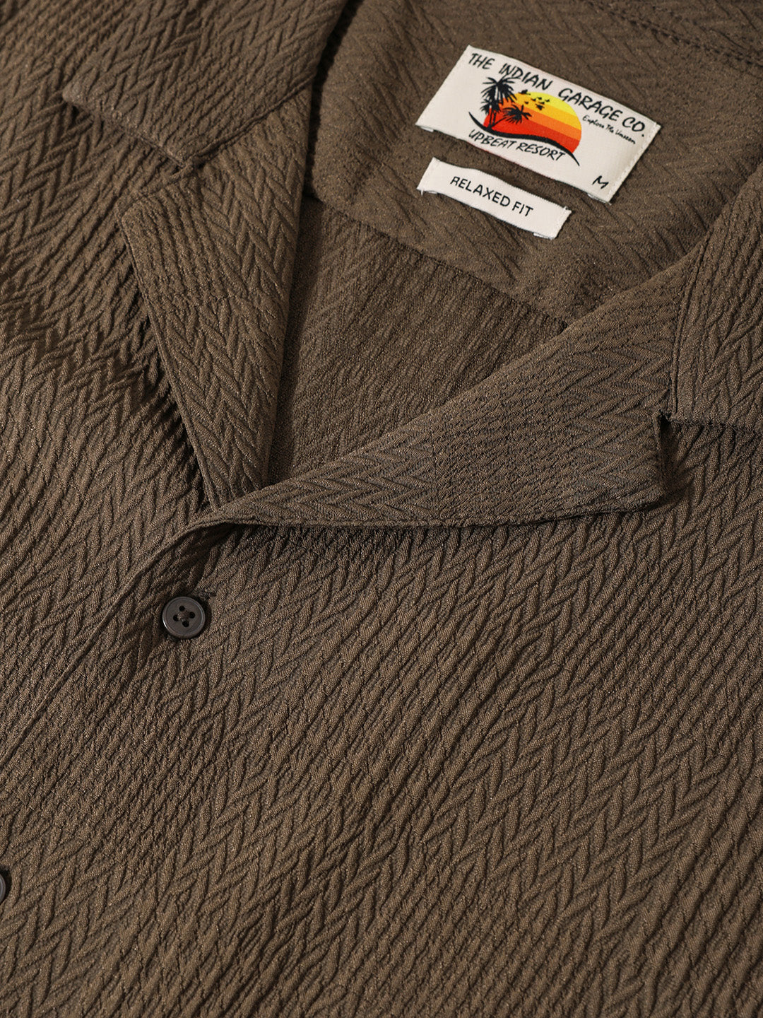 Men's Green Relaxed Fit Resort Wear Textured Shirt