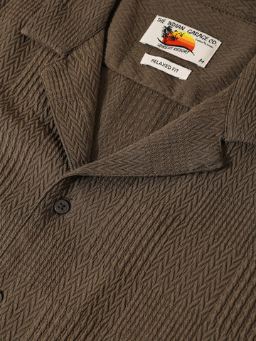 Men's Green Relaxed Fit Resort Wear Textured Shirt