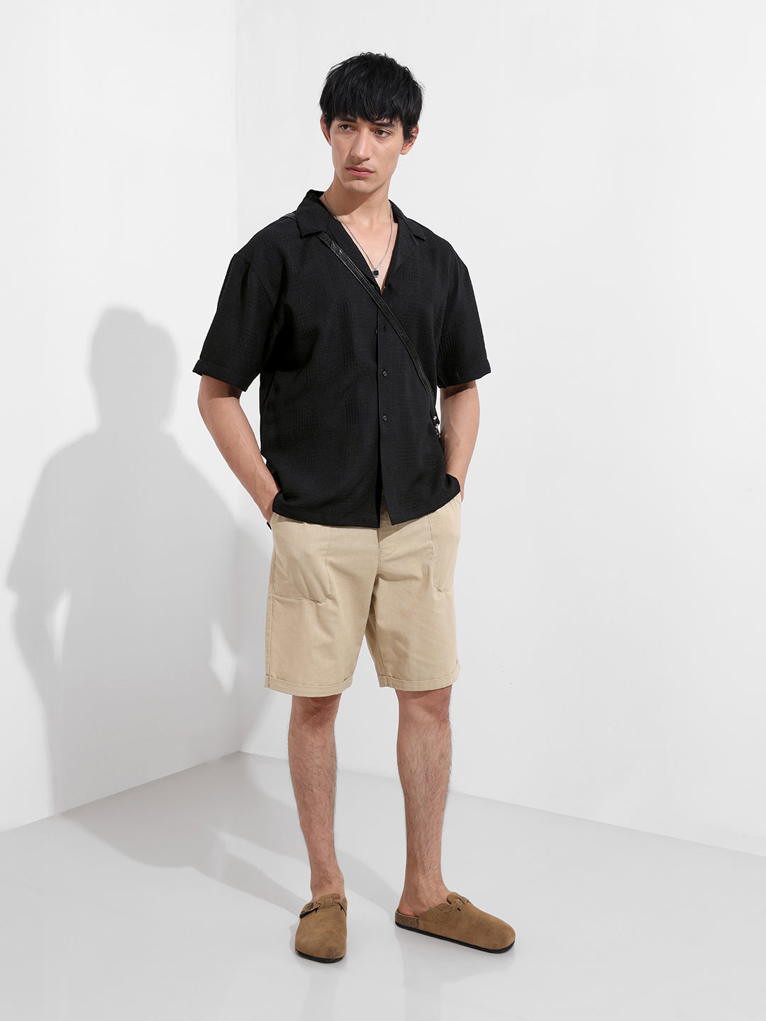 Men's Black Relaxed Resort Wear Shirt