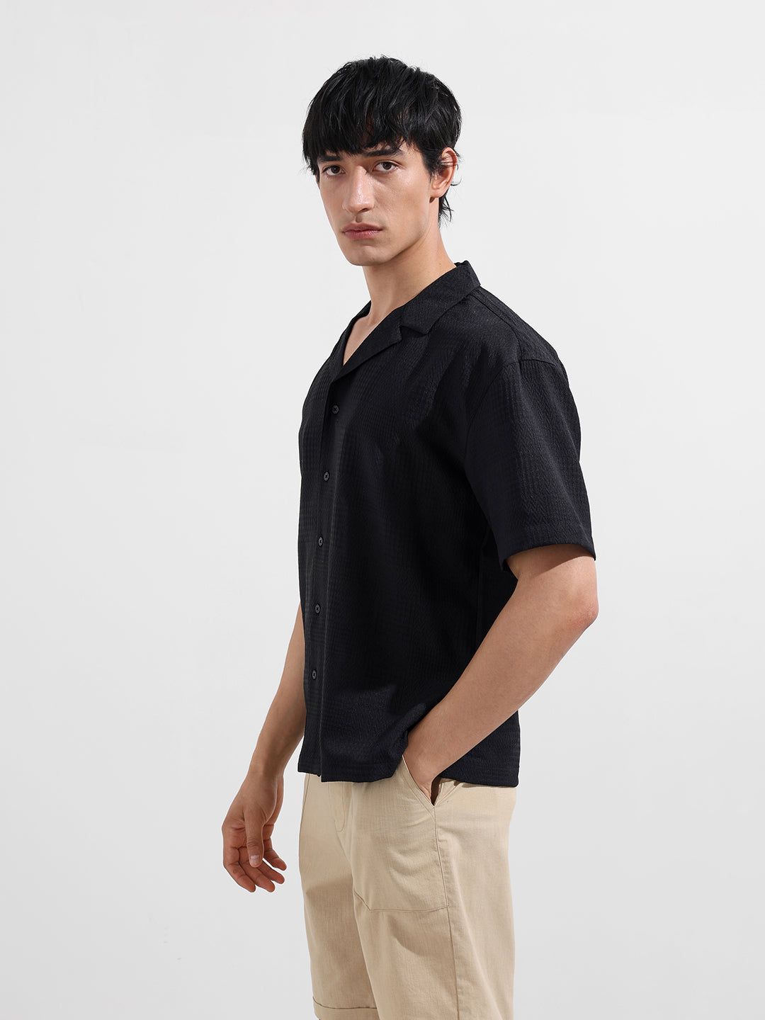 Men's Black Relaxed Resort Wear Shirt