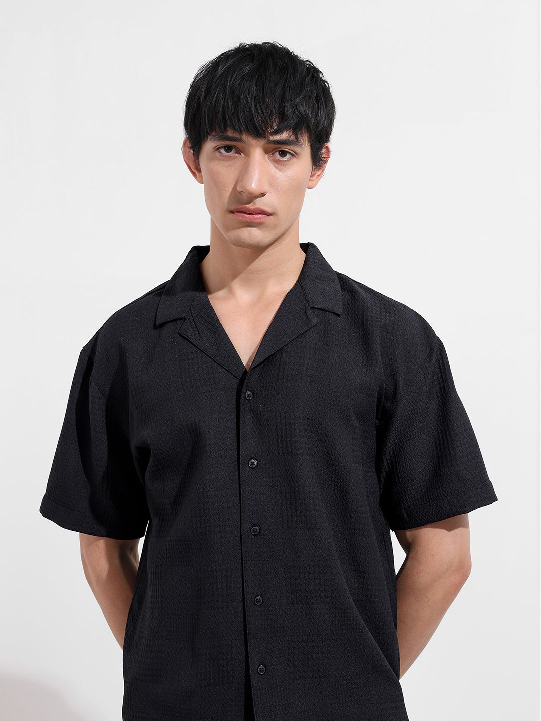 Men's Black Relaxed Resort Wear Shirt