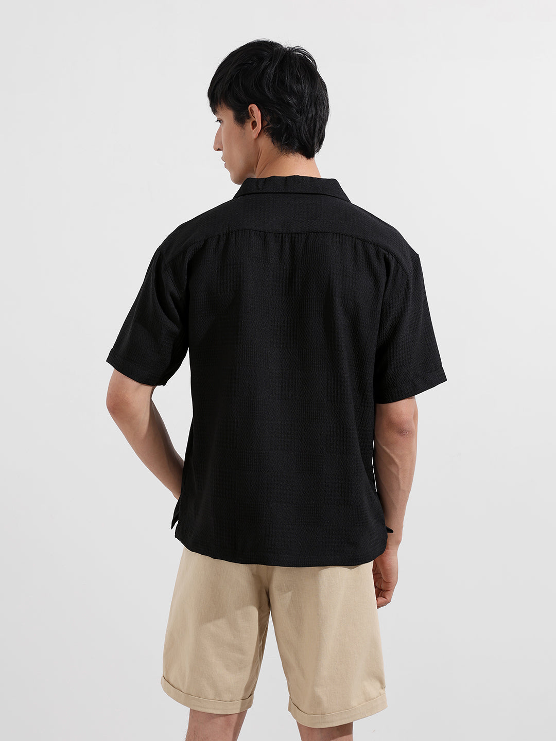Men's Black Relaxed Resort Wear Shirt
