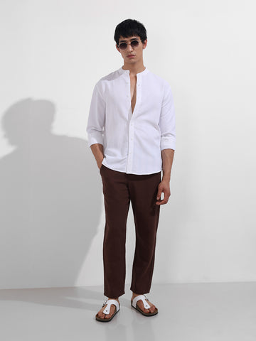Men's White Relaxed Fit Textured Resort Wear Shirt