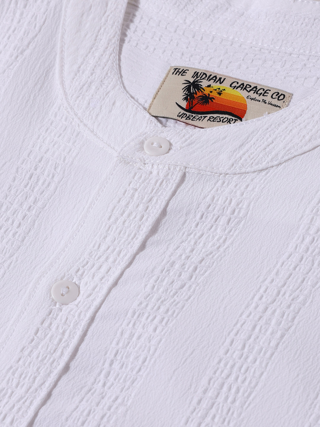 Men's White Relaxed Fit Textured Resort Wear Shirt