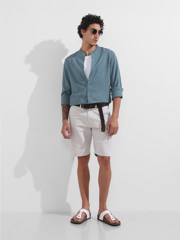 Men's Blue Regular Fit Textured Resort Wear Shirt