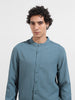 Men's Blue Regular Fit Textured Resort Wear Shirt