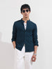 Men's Teal Regular Fit Textured Resort Wear Shirt